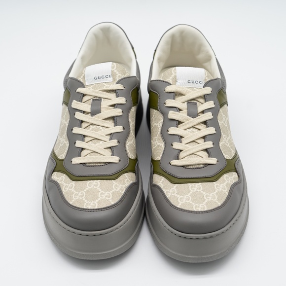 Size 14.5G 15 US Gucci GG Chunky B Sneakers Green Beige Grey GG Leather - Picture 3 of 12